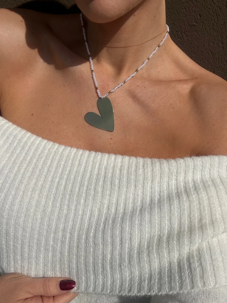 collar corazon perlado