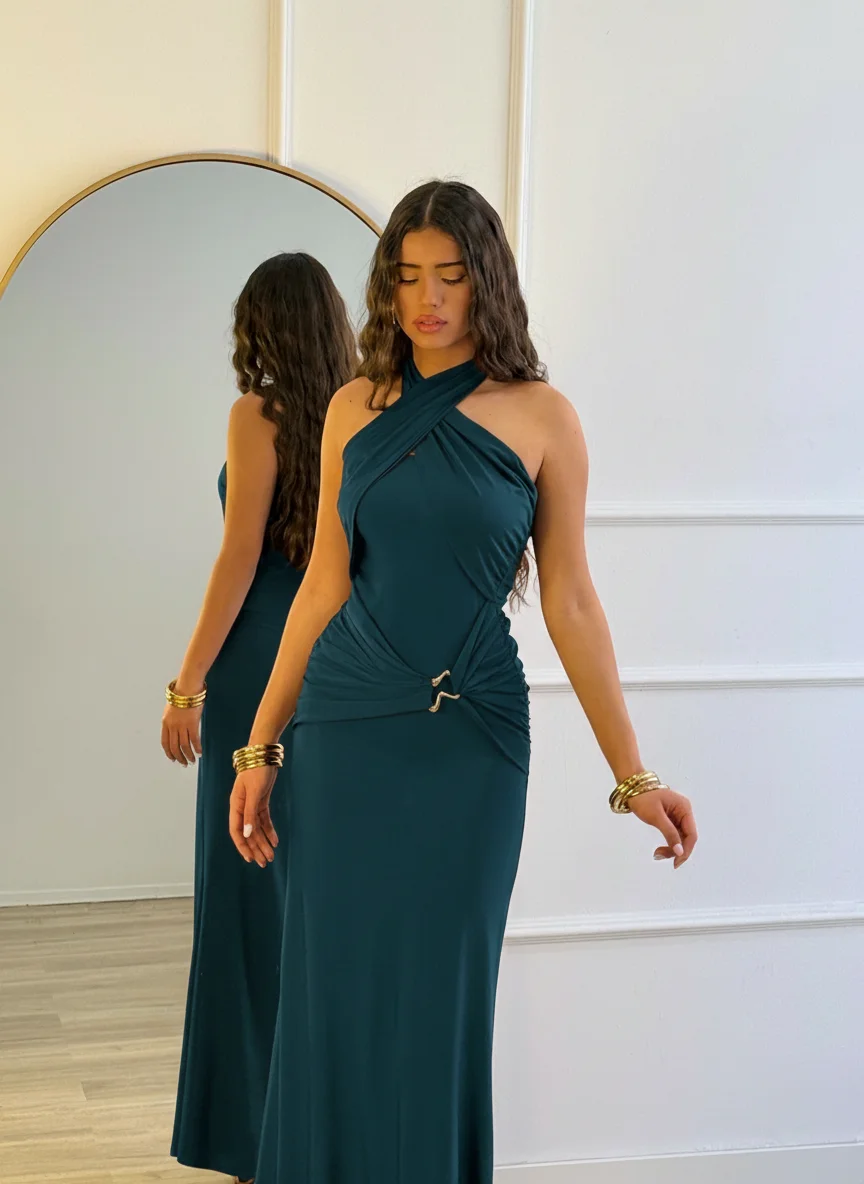 Vestido Veuvet Petroleo